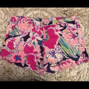 Lilly Pulitzer Pink and Blue Bermuda Shorts with Floral Pattern